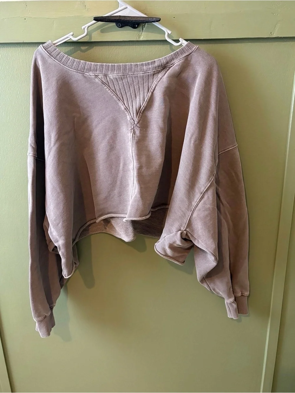 Peach Love California Gray Ribbed Cropped Sweatshirt